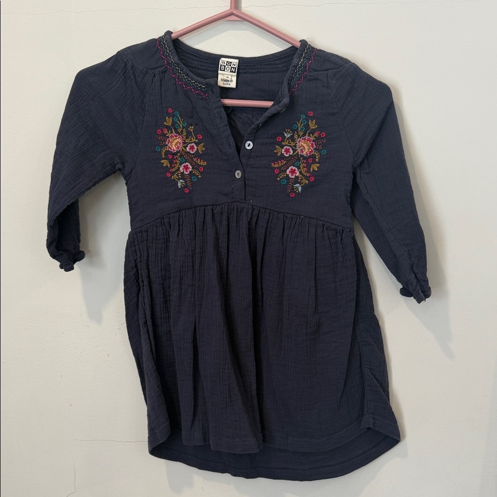 Embroidered Navy Kids Dress